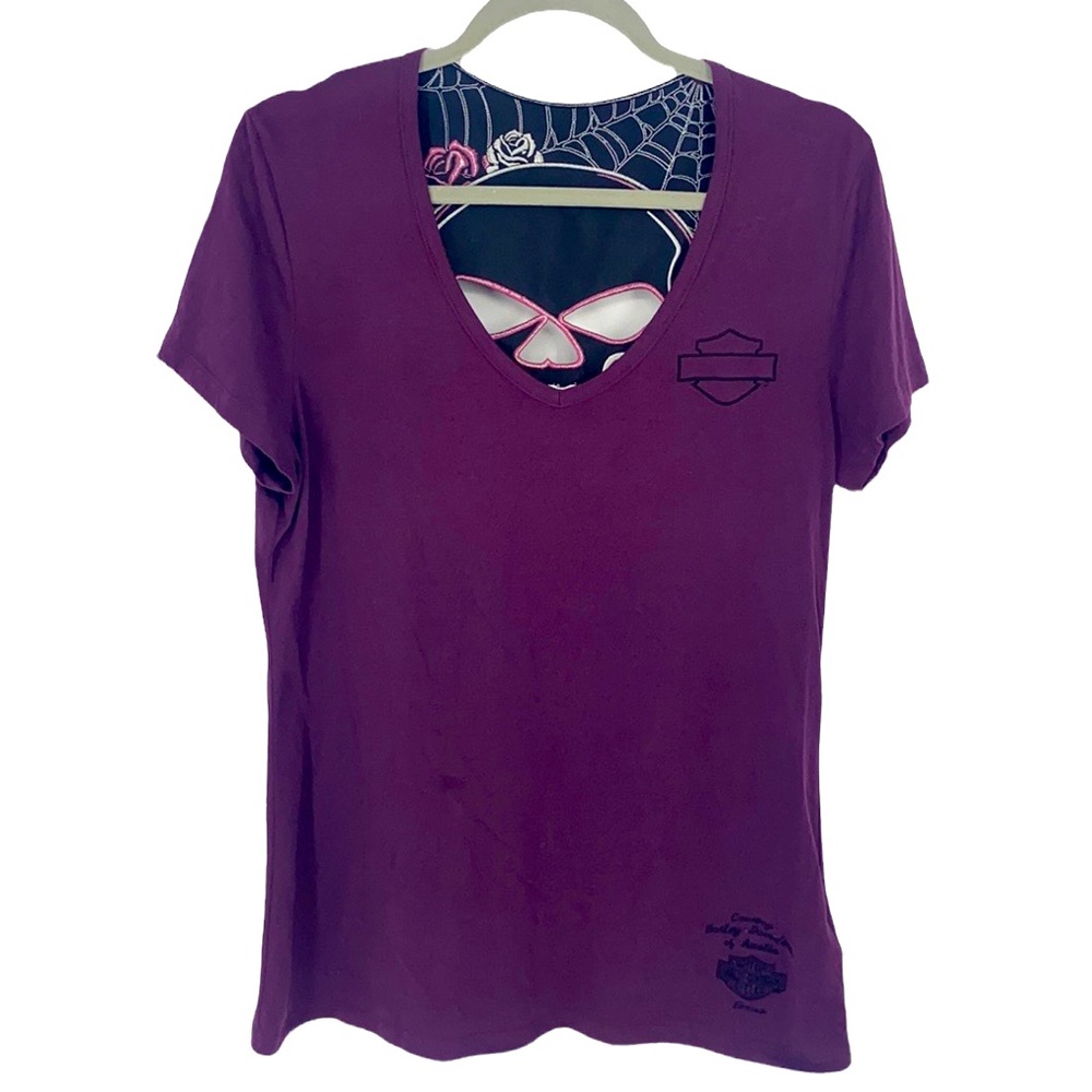 Harley-Davidson Motorcycles Women's Purple/Black Back Cutout Skull size XL